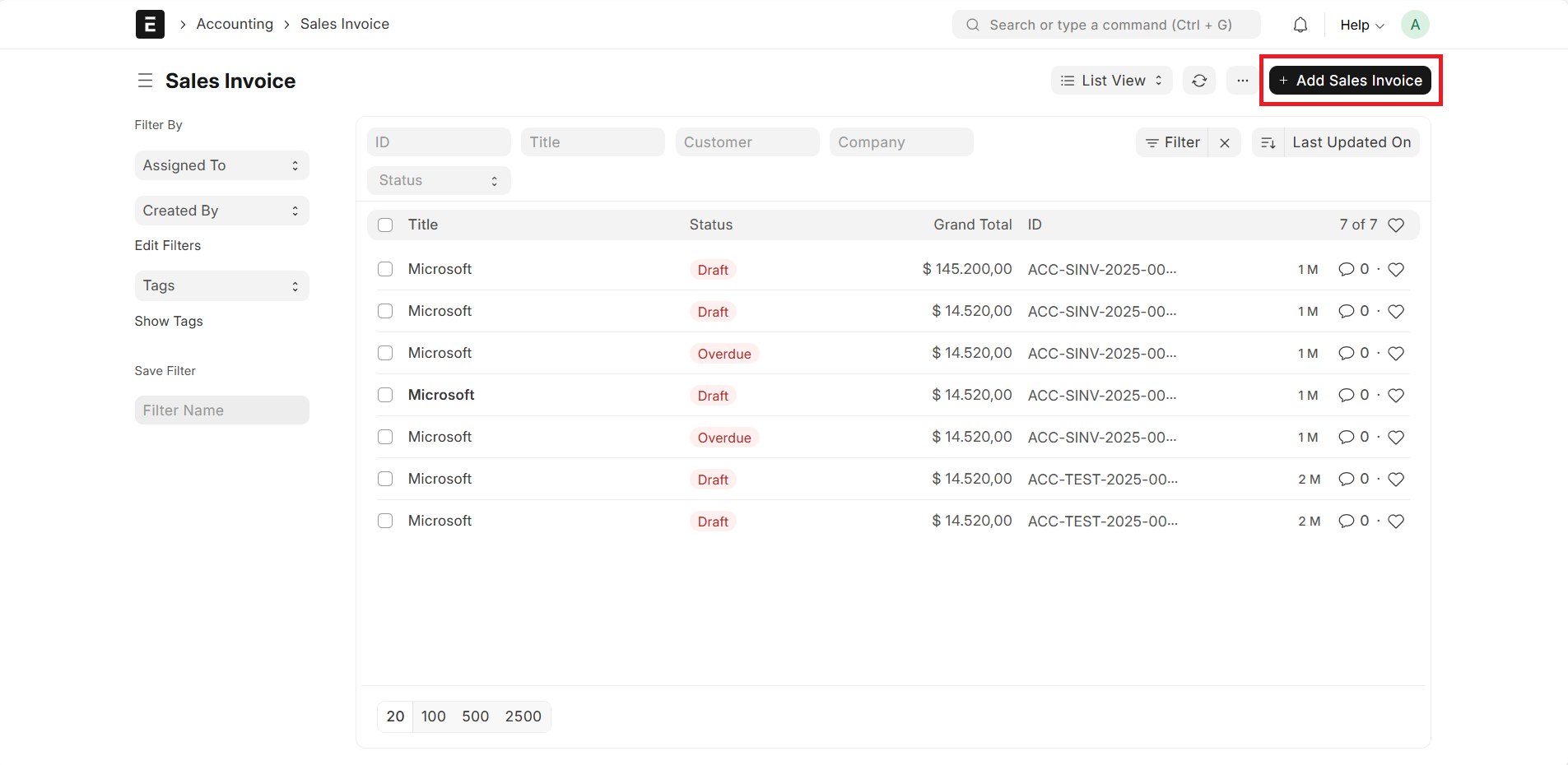 Create and Save Sales Invoice
